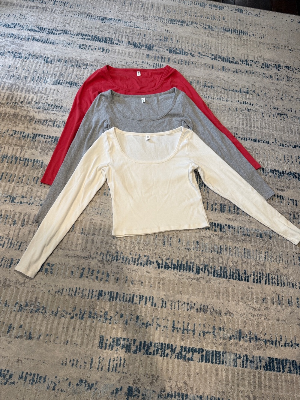 BP Women’s Long-Sleeve Scoop Neck Top - Cream, Gray, Red Large